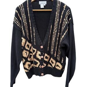 Vintage 90s Tanner Collection Black and Tan cardigan sweater Size Large